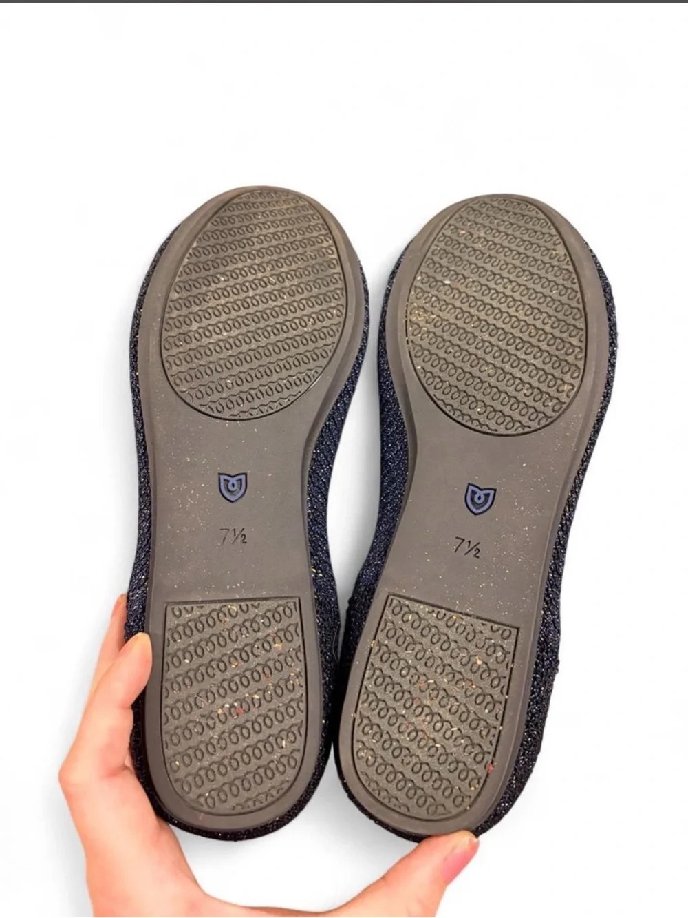 Rothy's Rare Metallic Lattice Stitch Loafers Flats Navy Blue Women’s 7.5